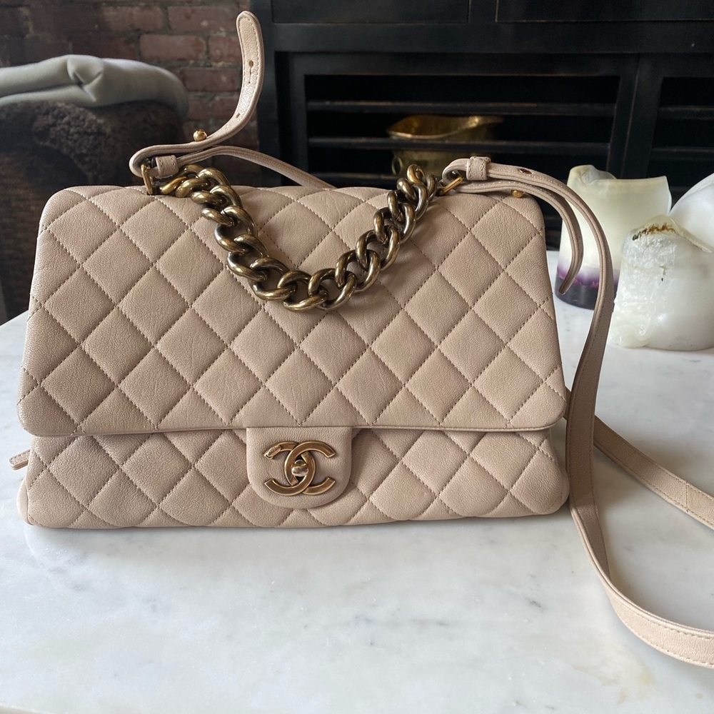 CHANEL Beige Quilted Crossbody Bag